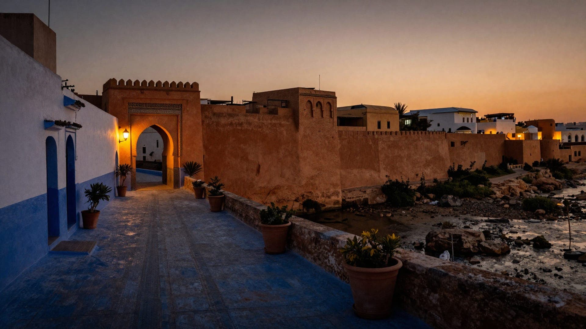 Blue-and-white lane of the Kasbah of the Udayas in Rabat