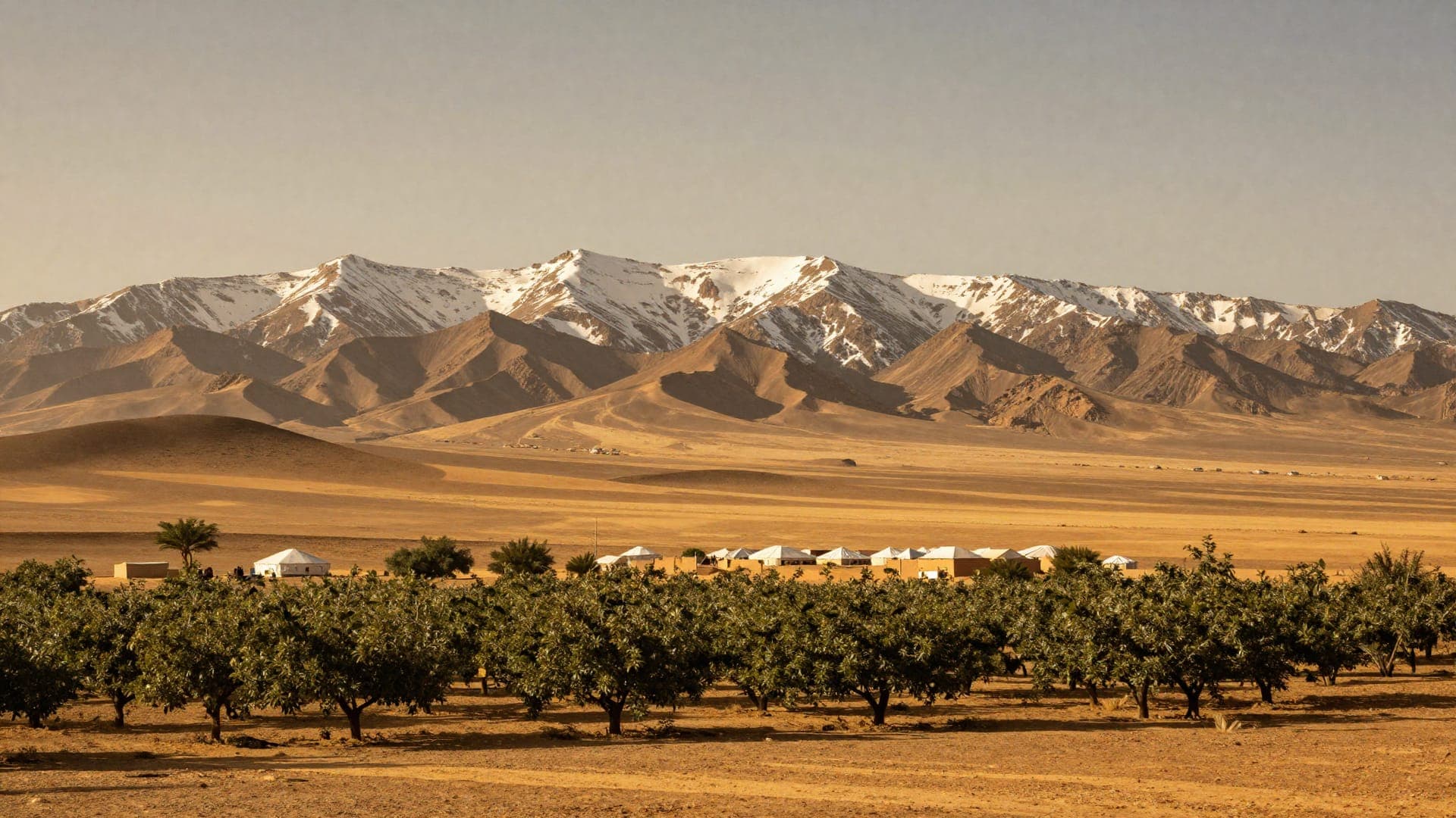 The high plains of Midelt beneath the snow-dusted Ayachi massif