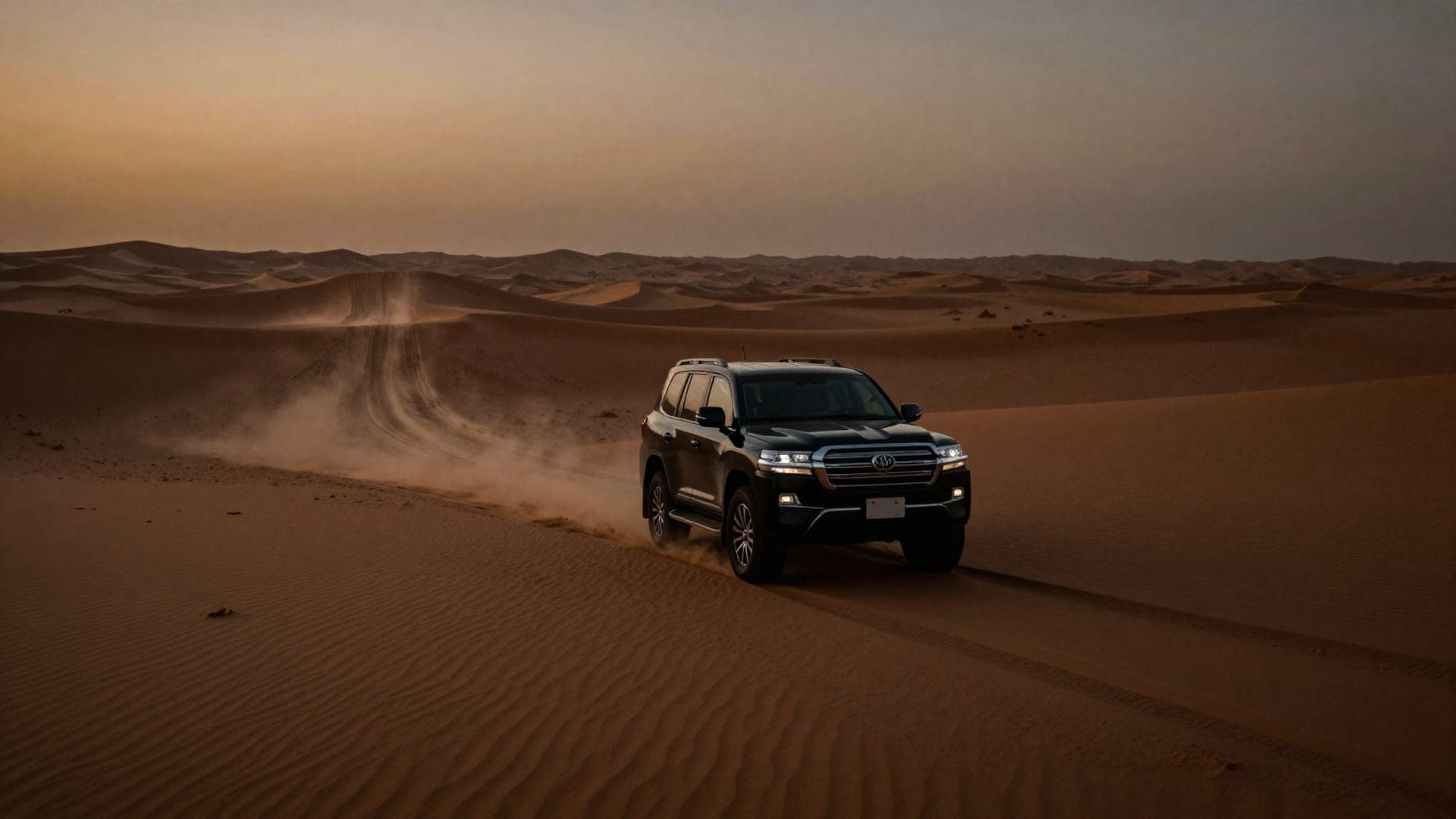 A desert caravan route at dusk in southern Morocco